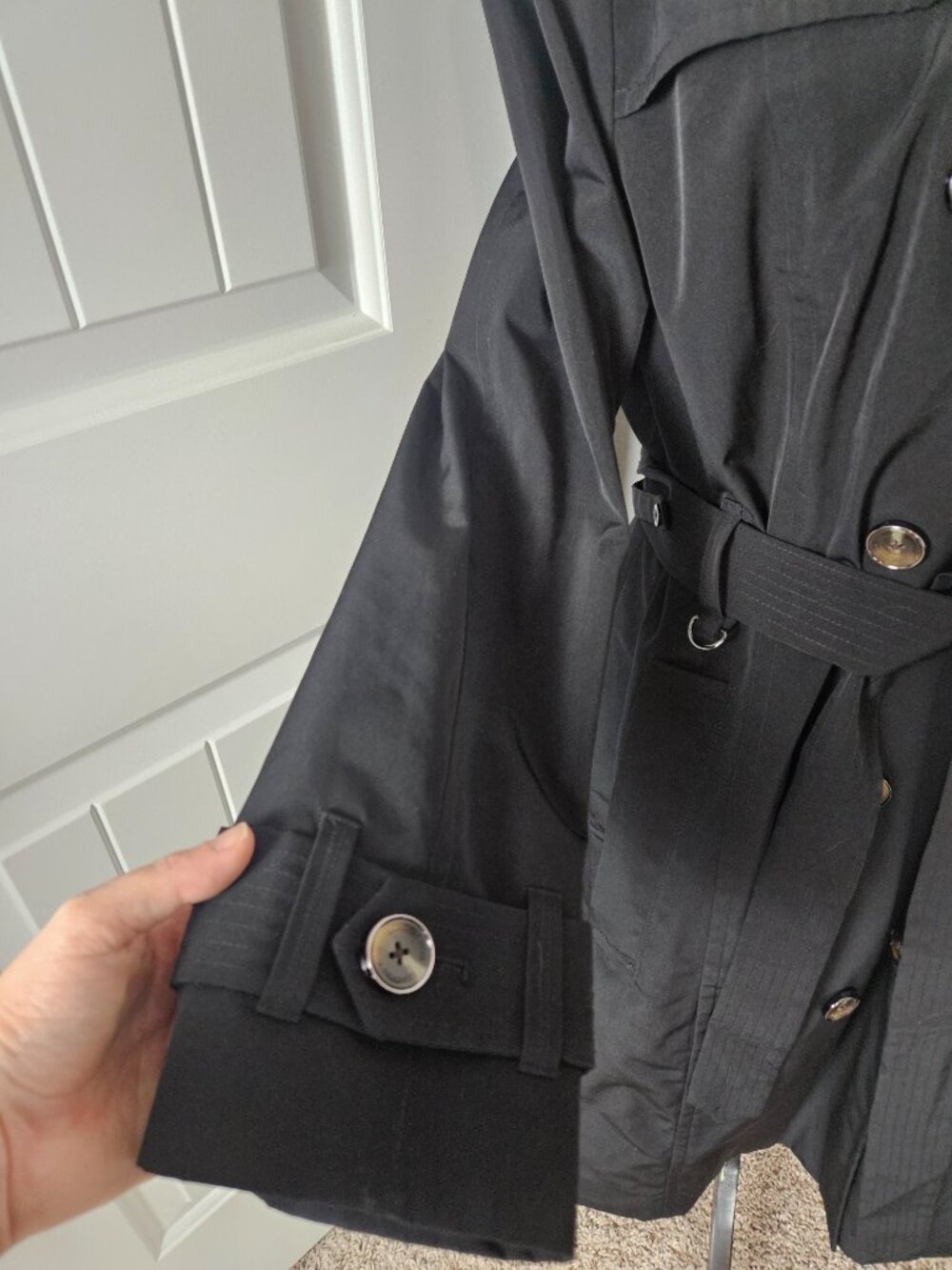 LONDON FOG DOUBLE BREASTED HOODED TRENCH COAT BLACK WOMEN'S SIZE XL - Picture 4 of 13